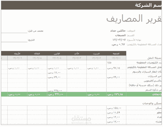 تقرير مصاريف شركة باستخدام excel