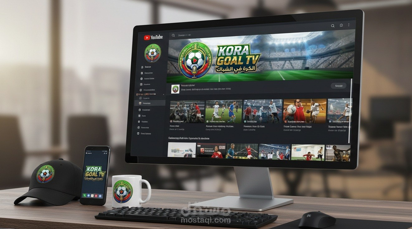 تصميم هوية بصرية وشعار احترافي لقناة يوتيوب رياضية (كرة قدم)