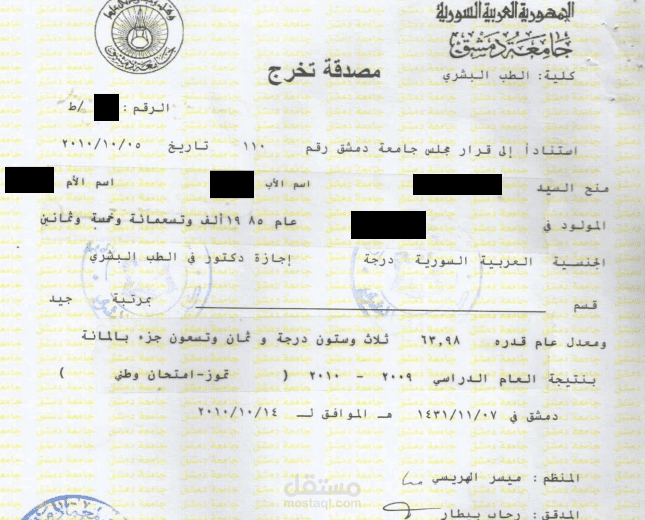 ترجمة شهادة