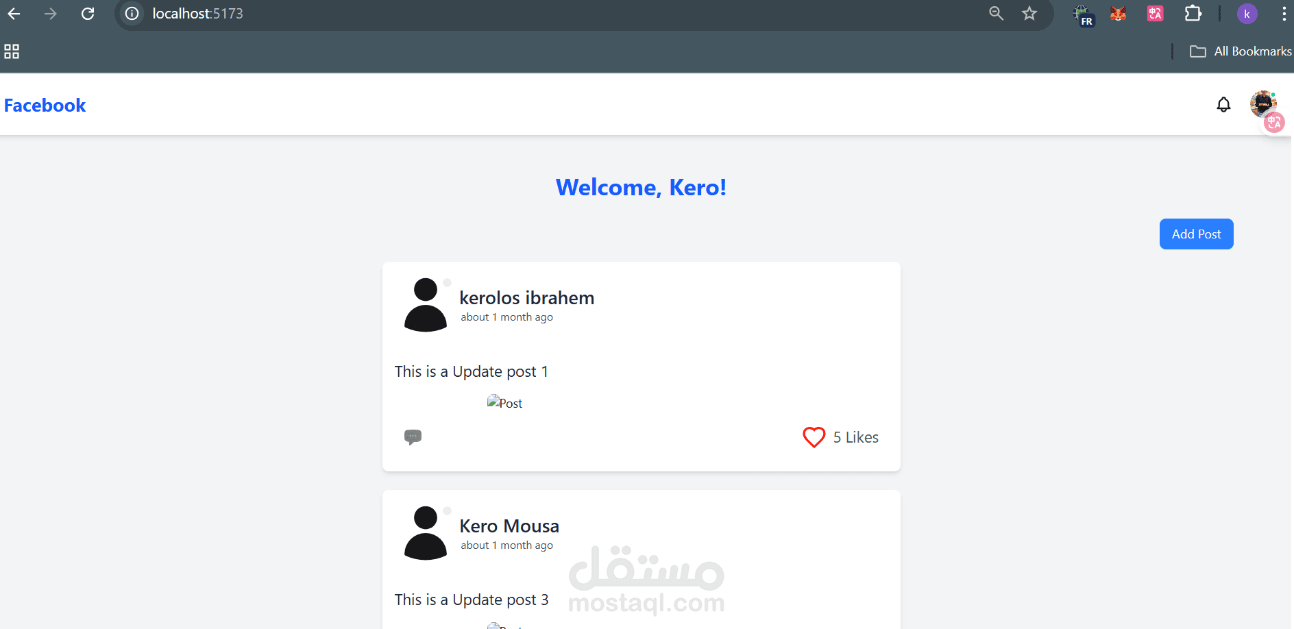clone facebook by Reactjs nodejs
