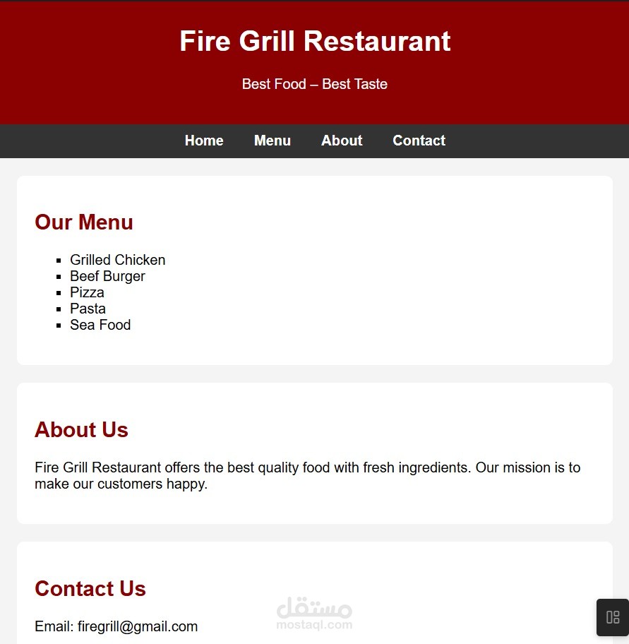Restaurant web page