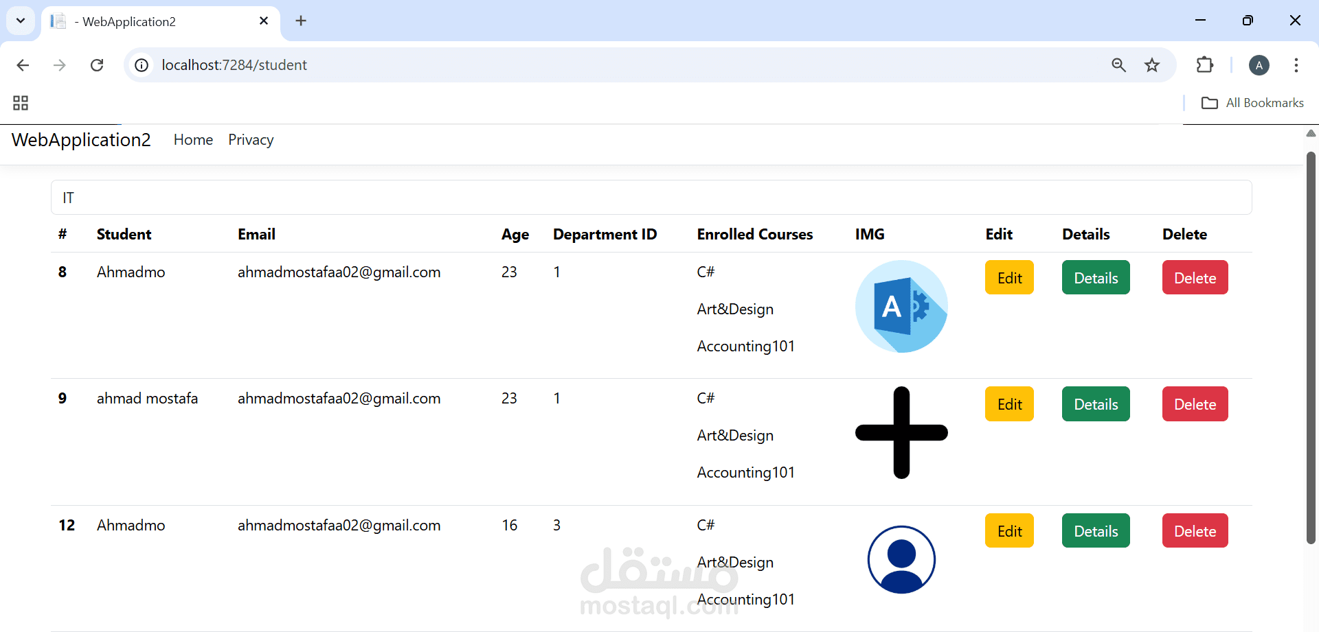MVC Course Management Web Application