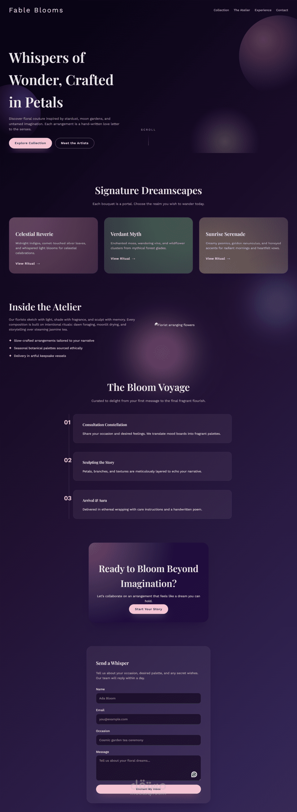Fable Blooms — تجربة زهور فنية/قصصية.