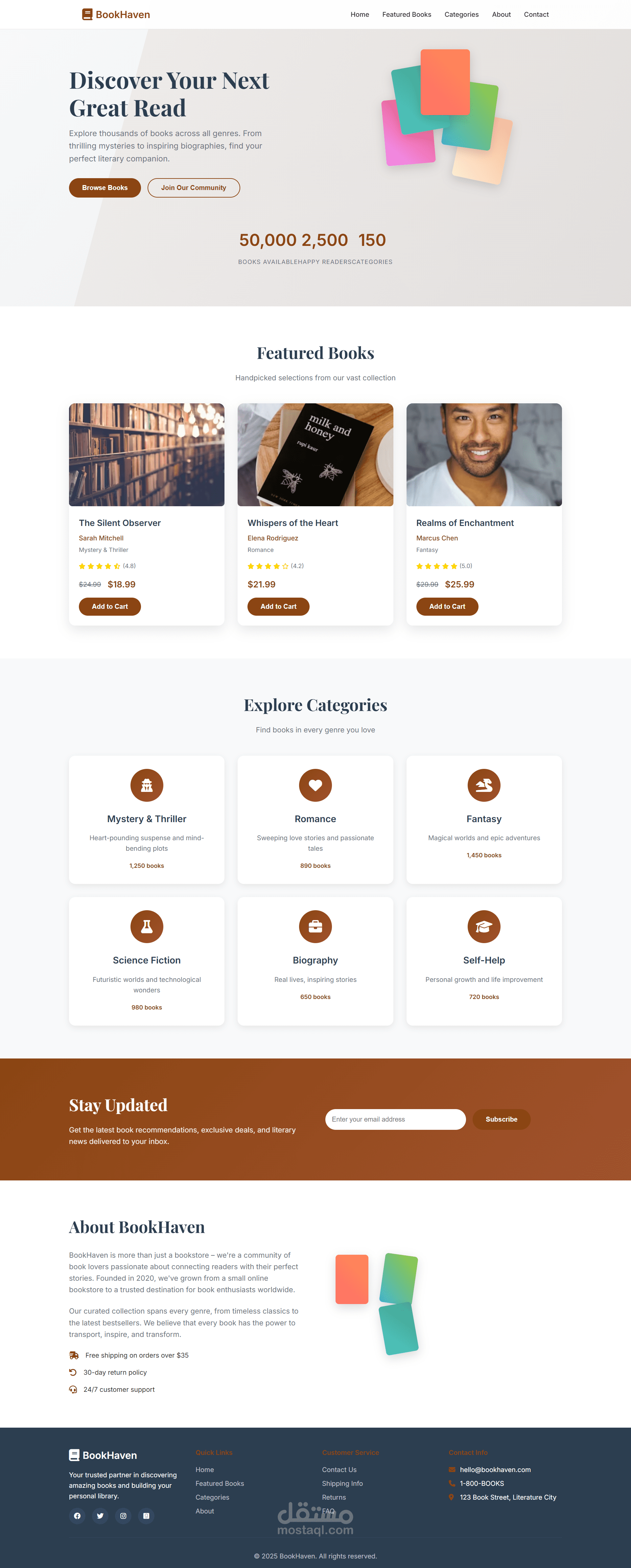 BookHaven — صفحة هبوط لمتجر كتب إلكتروني