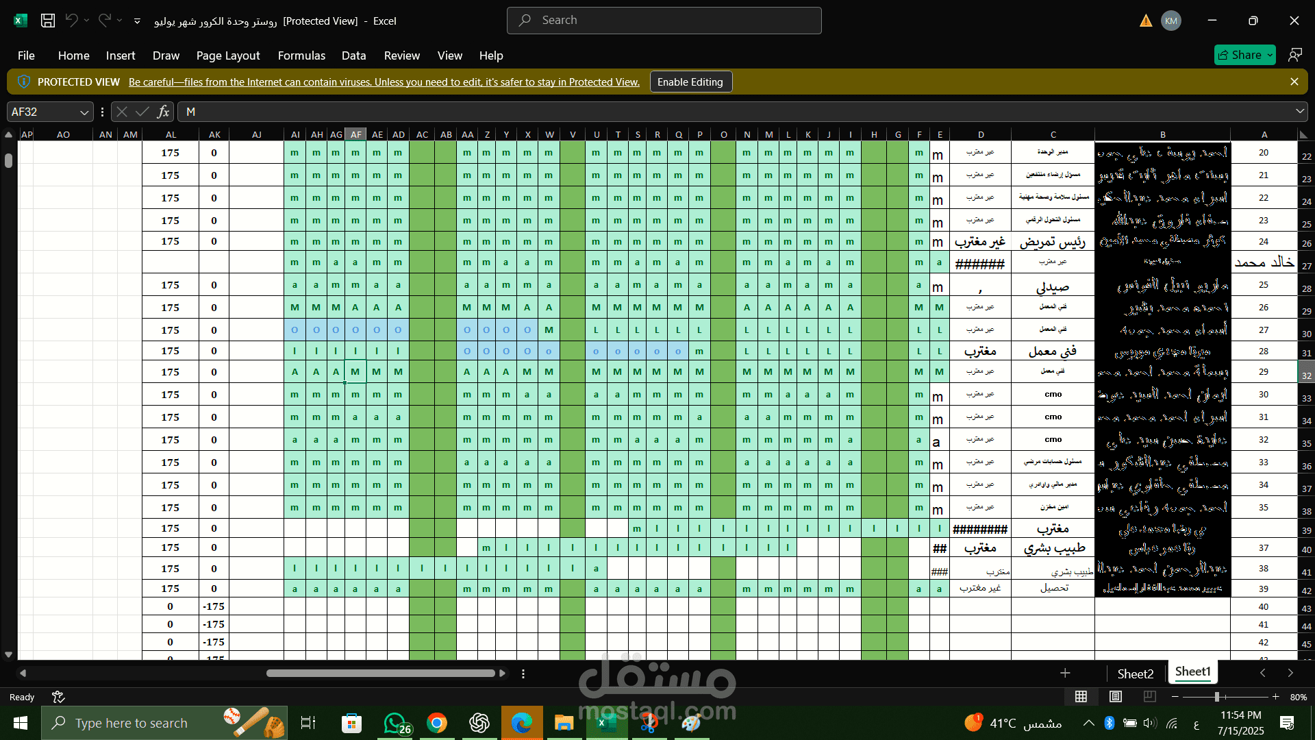 نموذج Excel لتوزيع الشفتات الشهرية - عينة عمل