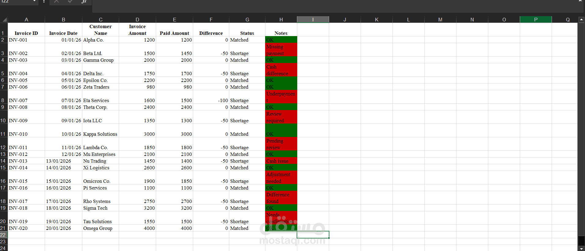 مراجعة ومطابقة بيانات فواتير مع النظام