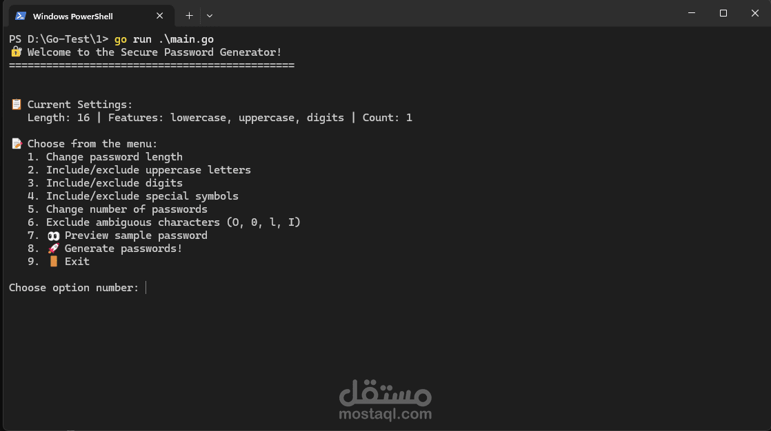 مولّد كلمات مرور آمنة (Go CLI Password Generator)