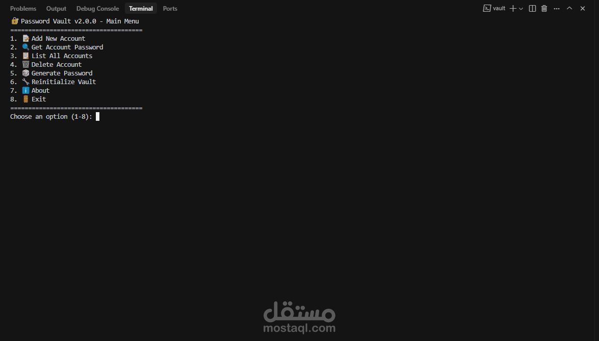مدير كلمات مرور مشفّر (Go Password Vault CLI)