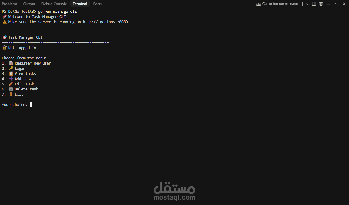 نظام إدارة مهام مع واجهة برمجة تطبيقات REST (Go + SQLite + JWT)