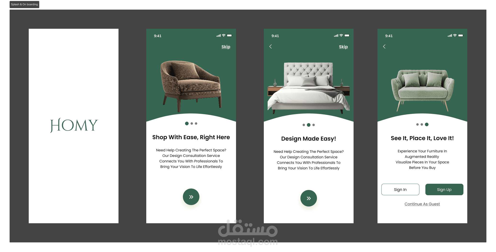 تصميم UI/UX لتطبيق موبايل متخصص في بيع الأثاث
