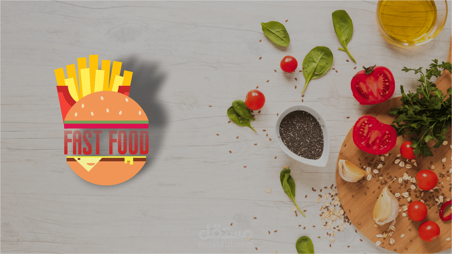 3 شعارات بطريقة مختلفة و بطاقة عمل لمطعم وجبات سريعة