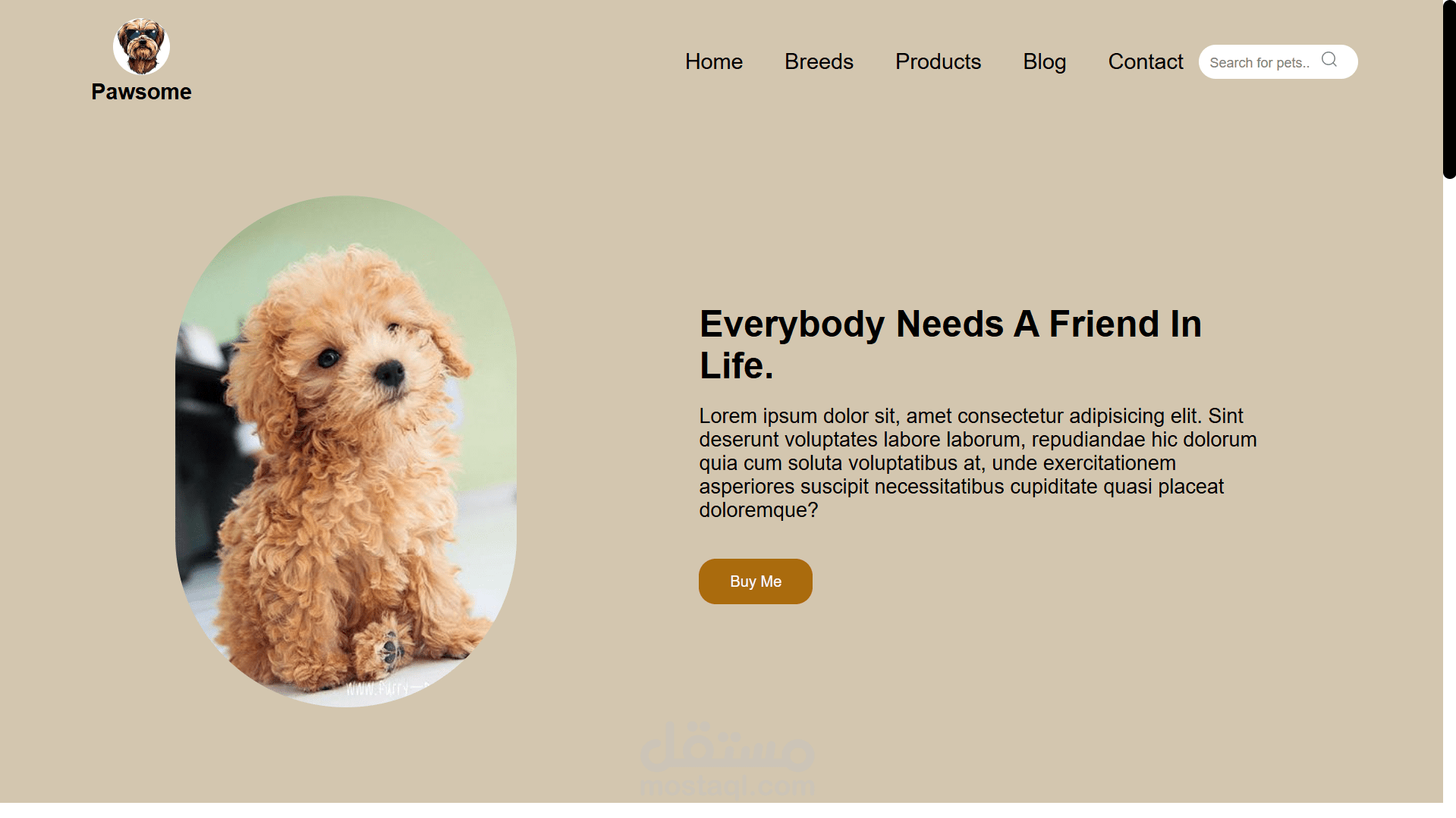 موقع للمنتجات الخاصة بالحيوانات الأليفة (Pet Store Website)