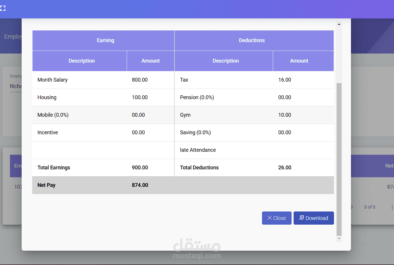 منصة الكترونية لإدارة الموظفين باسم HRM screen