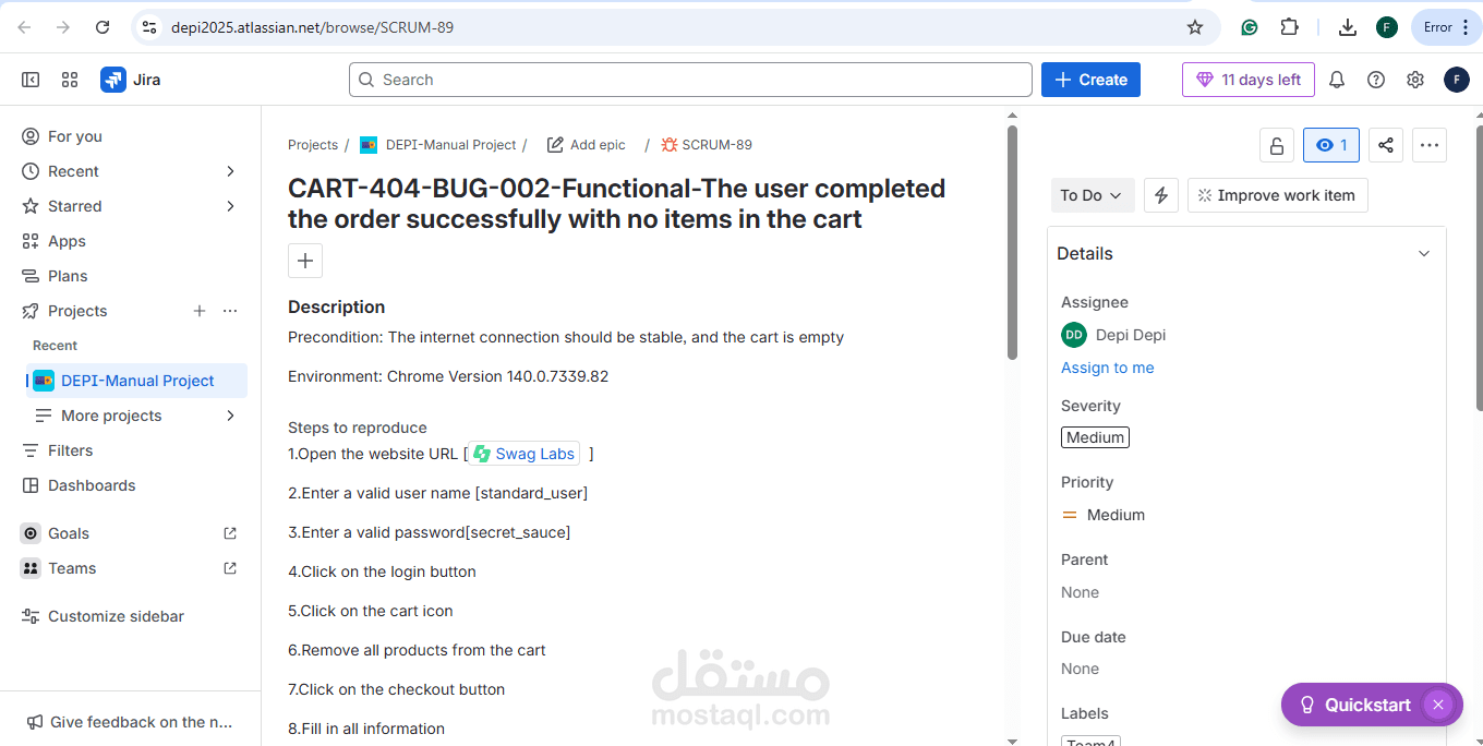 Bug Report using Jira