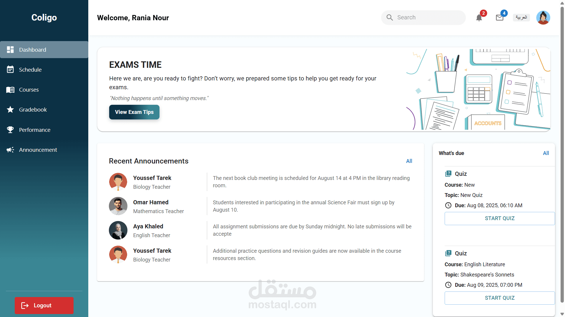 منصة تعليمية – تطبيق متكامل للطلاب والمدرسين (React + TypeScript + Node.js)