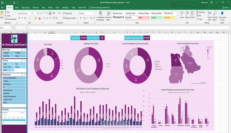 HR Annual Dashboard | تحليل بيانات الموارد البشرية باستخدام Excel