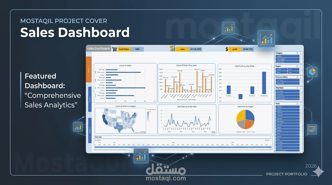 Excel Sales Dashboard | تحليل المبيعات والتقارير التفاعلية لأحد المؤسسات الكبرى