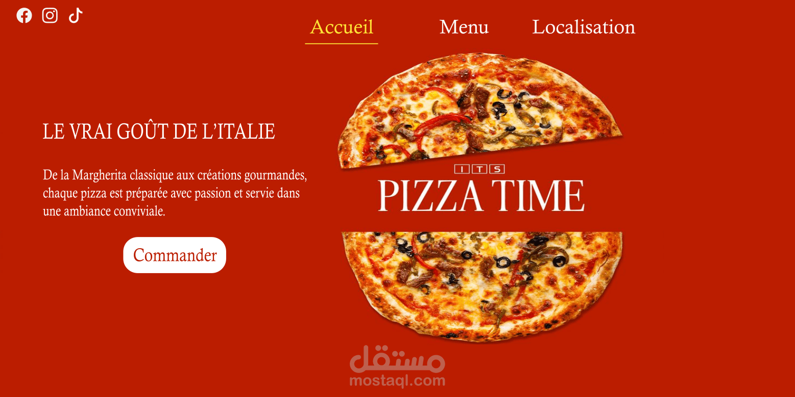 تصميم موقع "Pizza Time" - هوية بصرية شهية وحيوية لمطعم إيطالي.