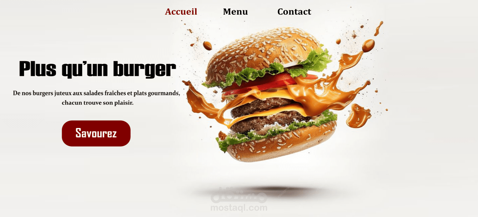 تصميم موقع برغر احترافي - لقطة حيوية ودرامية تركز على الجودة.