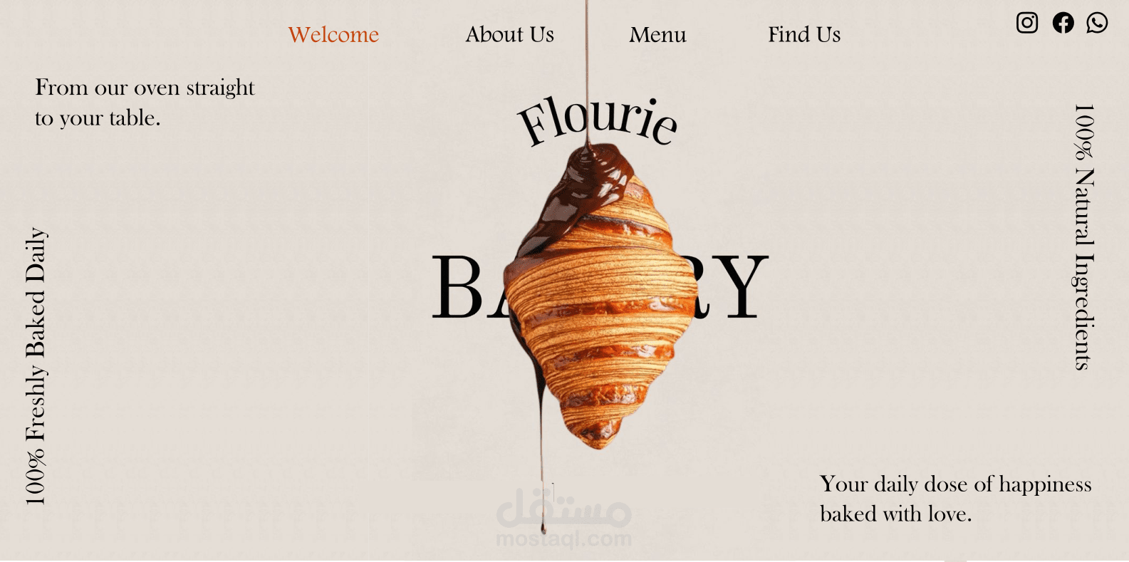 تصميم موقع "Flourie Bakery" - بساطة دافئة وتصوير فني للمخبوزات.