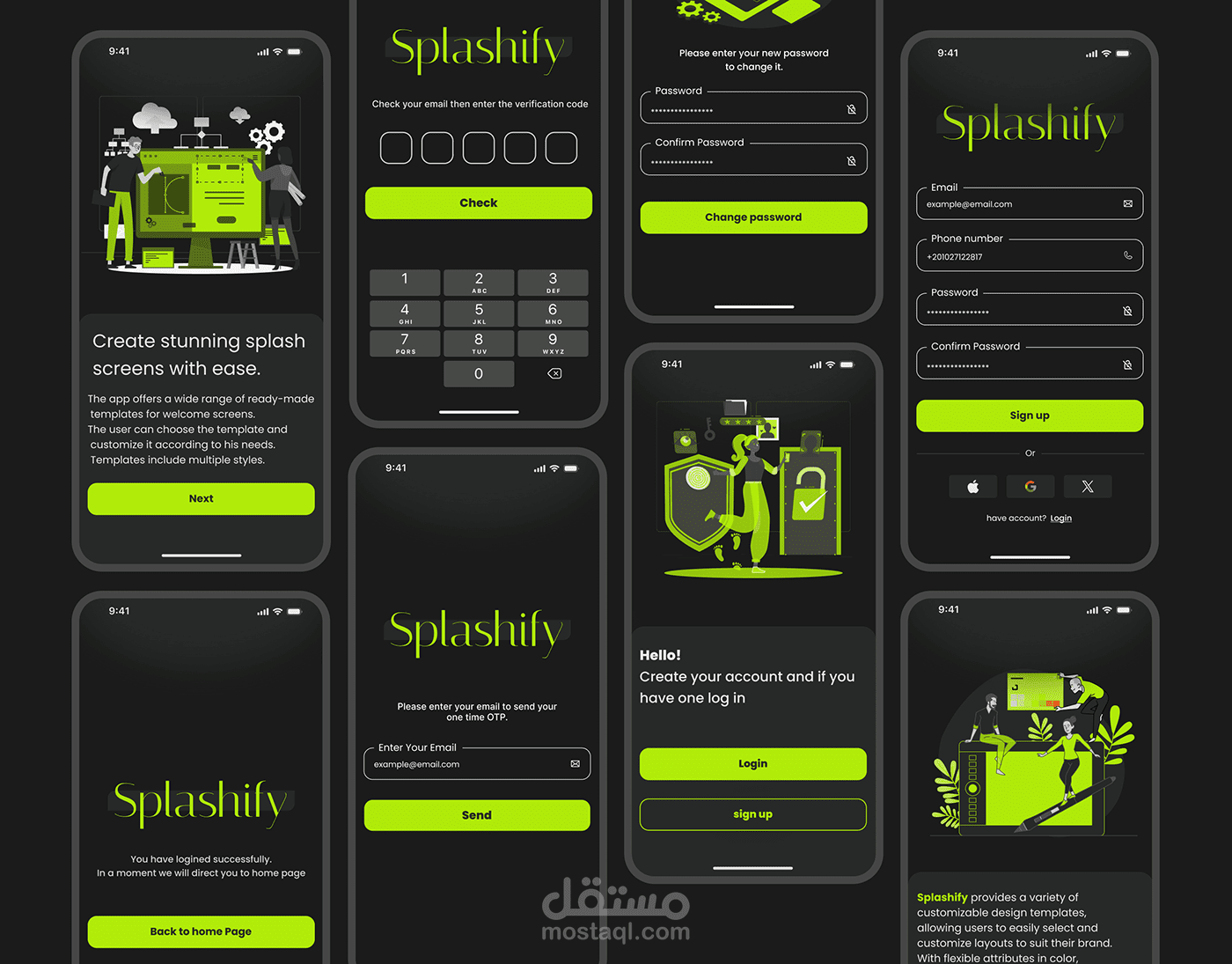 تصميم صفحه البدايه وتسجيل دخول وانشاء حساب الي تطبيق