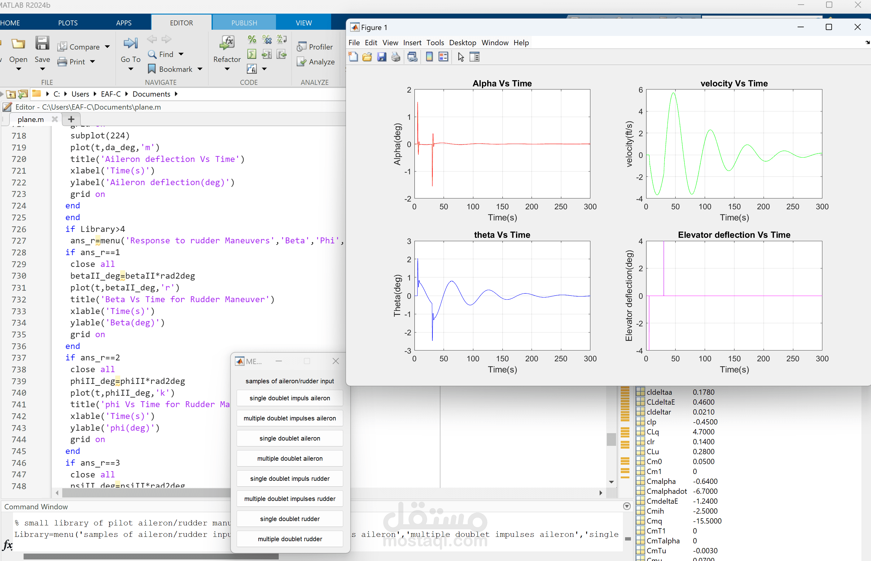 check aircraft performance for certain design and design a control system