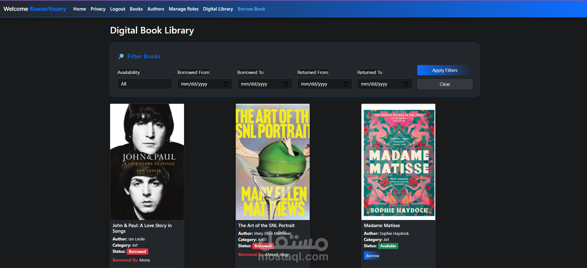 موقع الكتروني لمكتبه الكترونية لاستعارة الكتب باسخدام MVC, C#,ASP.NET CORE