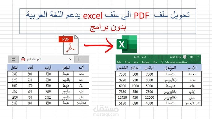 تحويل ملف PDF الي Excel