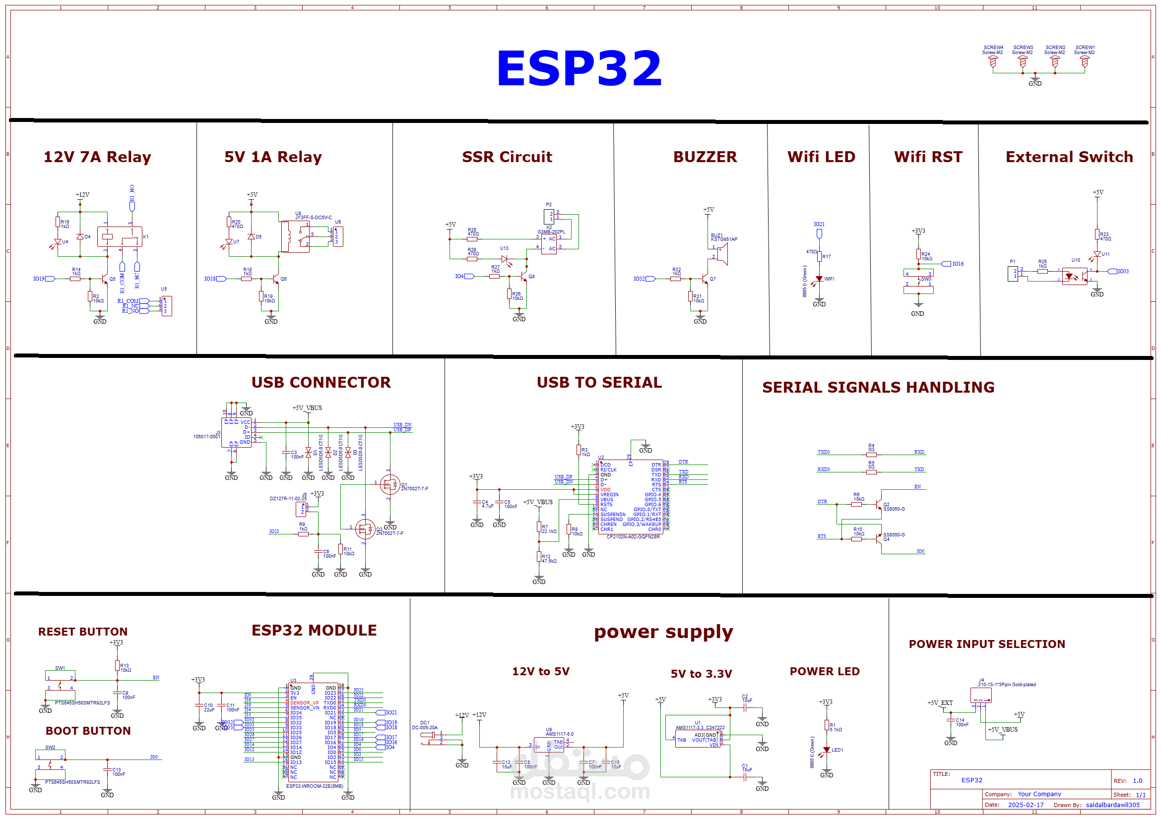 تصميم دارة ESP32 للتحكم وإدارة الأجهزة الذكية