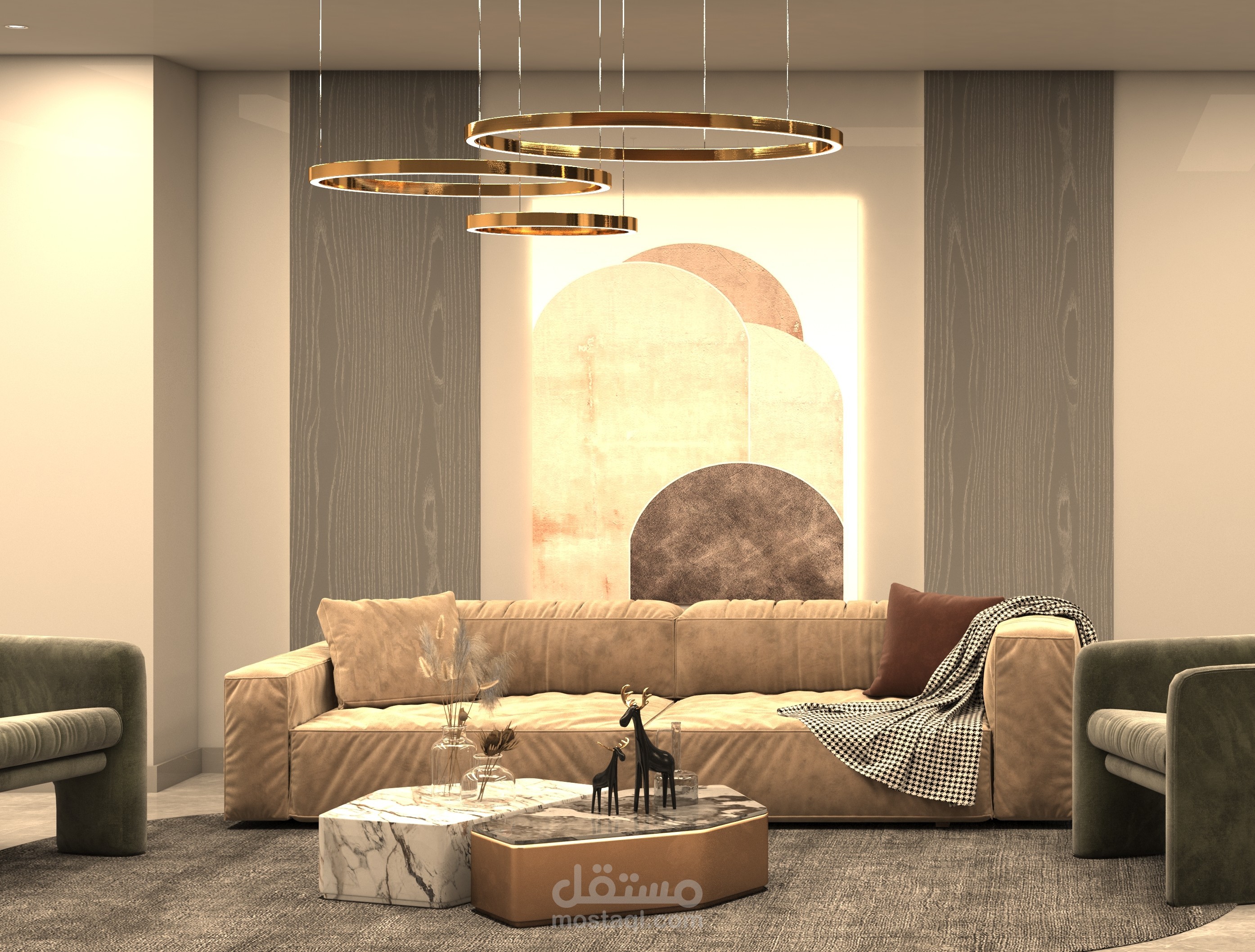 "تصميم عصرى لغرفة استقبال و غرفة طعام"