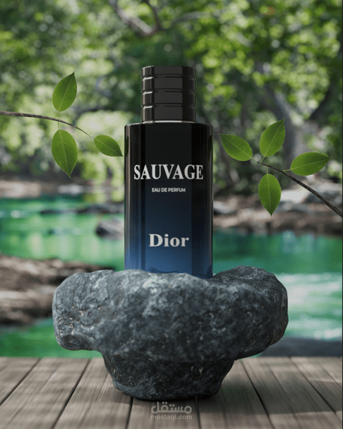 تصميم ثلاثي الأبعاد لعطر DIOR | مشهد طبيعي واقعي