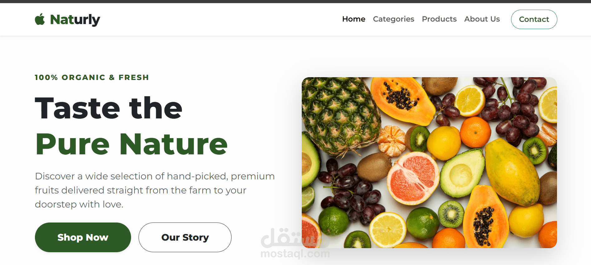 Naturly - تصميم وبرمجة واجهة متجر إلكتروني للمنتجات العضوية (Landing Page)