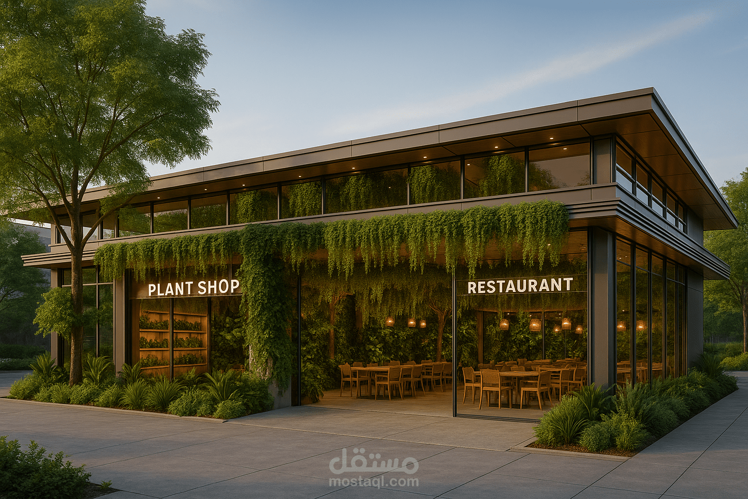 مقترح تصميم مشتل وروود و كوفى شوب ومطعم مختص