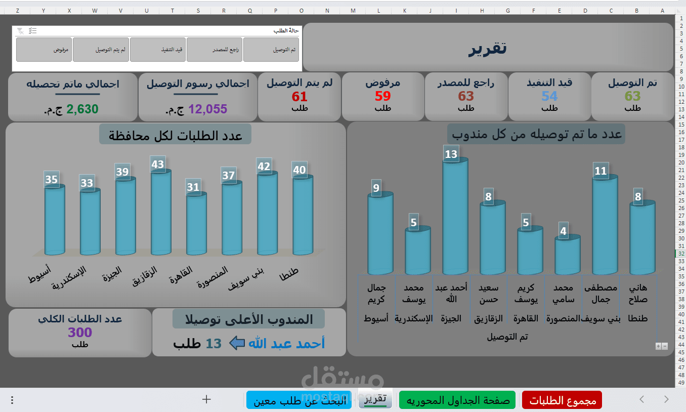 نظام إدارة بيانات الطلبات لشركة شحن باستخدام Excel