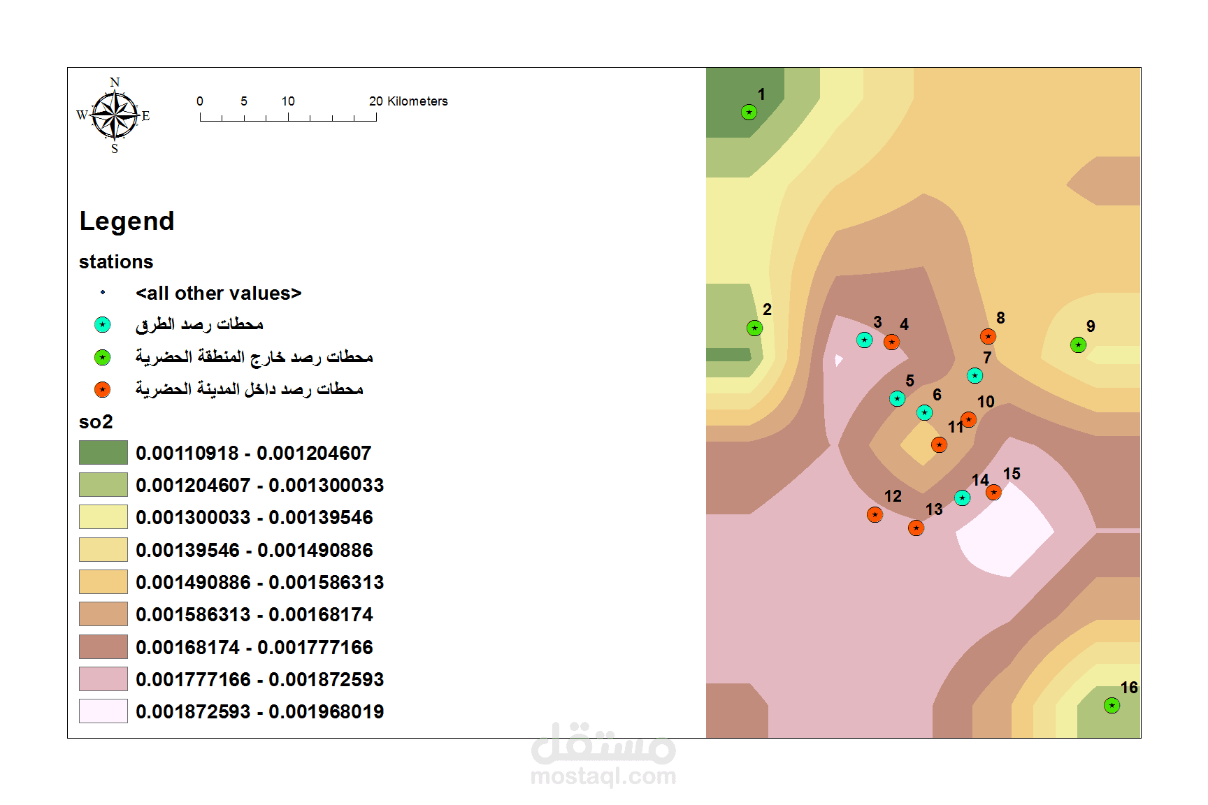 تحليل تلوث الهواء باستخدام اداة IDW ببرنامج ِArcGIS.