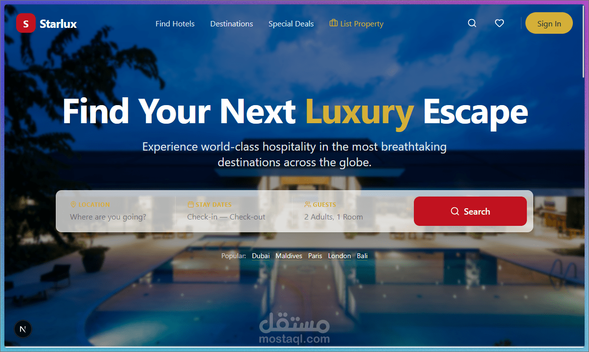 Starlux – اقوى منصة لحجز وإدارة الفنادق الفاخرة.