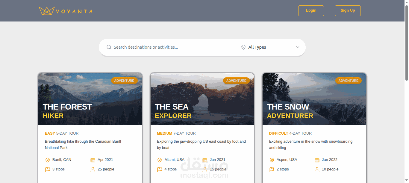 Voyanta: منصة استكشاف سفر حديثة باستخدام Next.js و Tailwind CSS