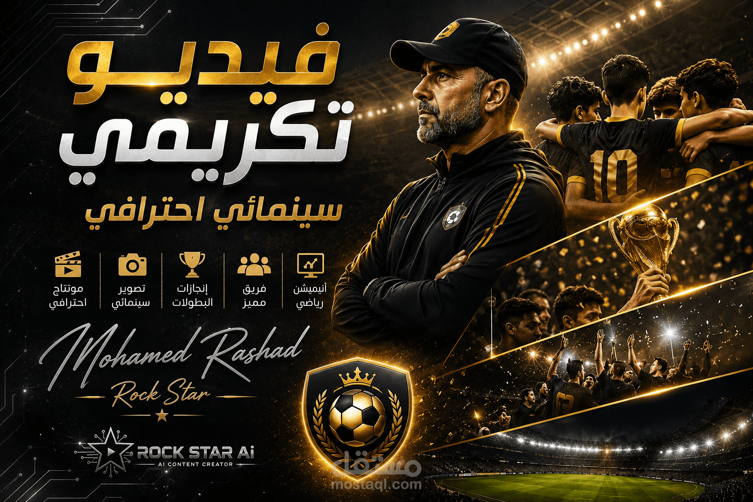🎬 فيديو تكريمي سينمائي احترافي للأكاديميات الرياضية والأندية بأسلوب عالمي فاخر
