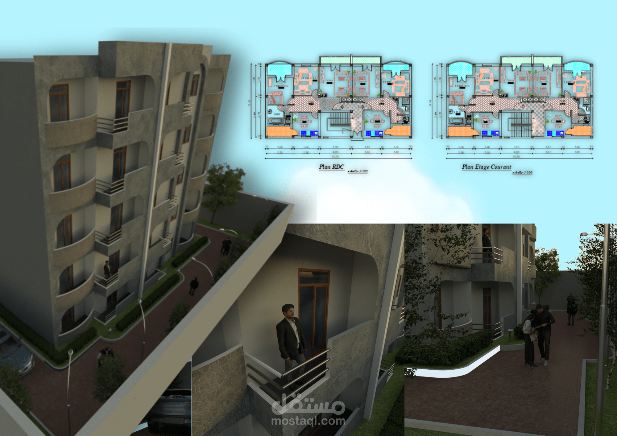 تصميم عمارة عصرية من 5 طوابق مع مخططات تنفيذية جاهزة