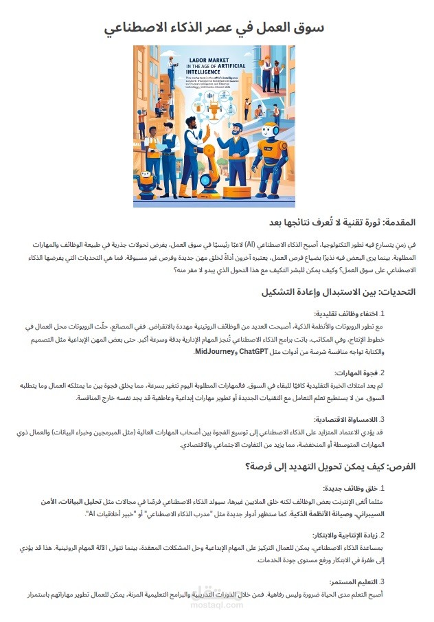 مقال عن تحديات سوق العمل في عصر الذكاء الاصطناعي