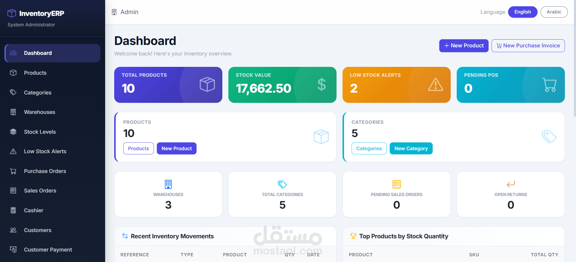 تطوير نظام متكامل لإدارة المخزون والمبيعات (Inventory ERP)