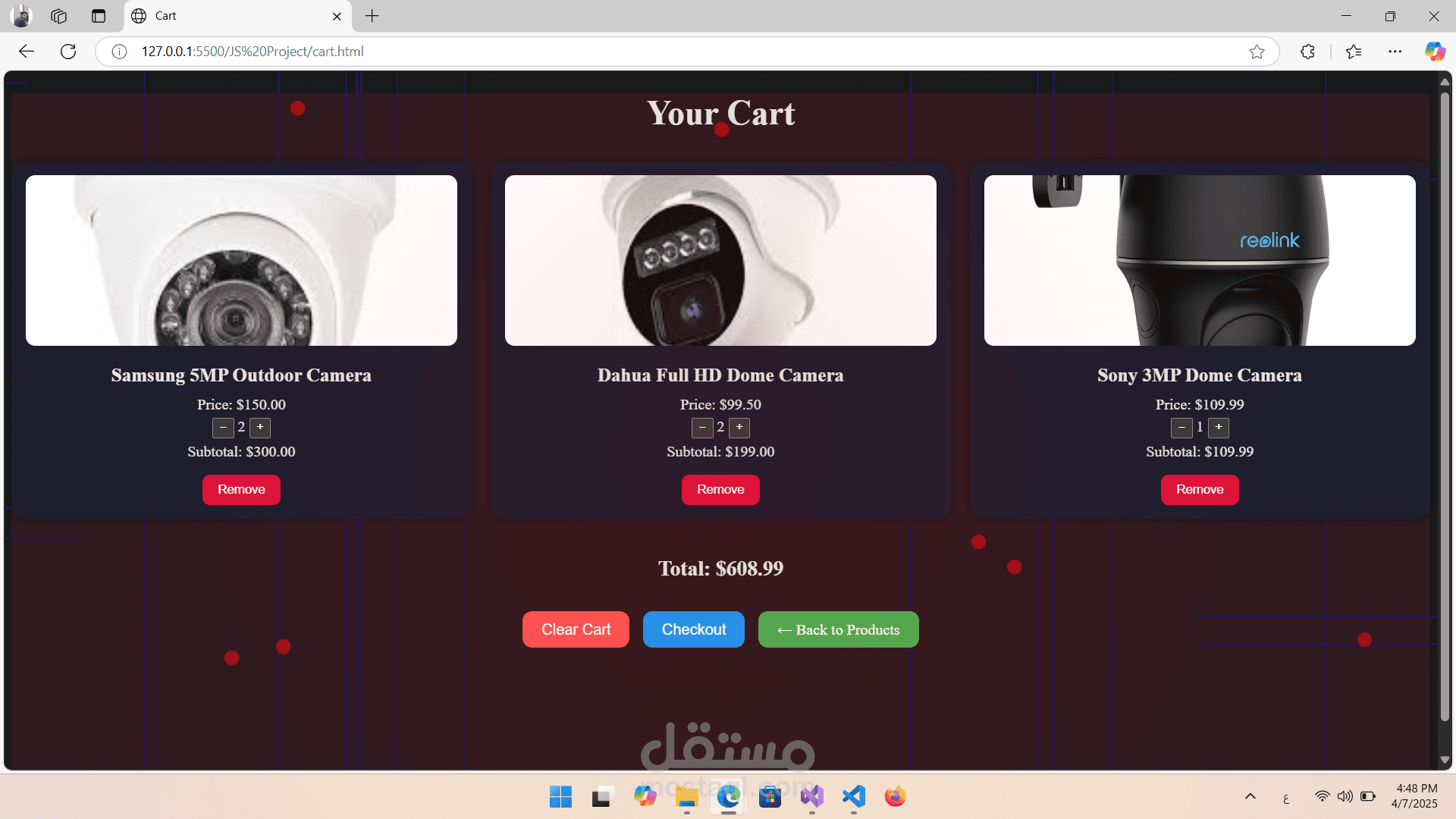 Add to cart page
