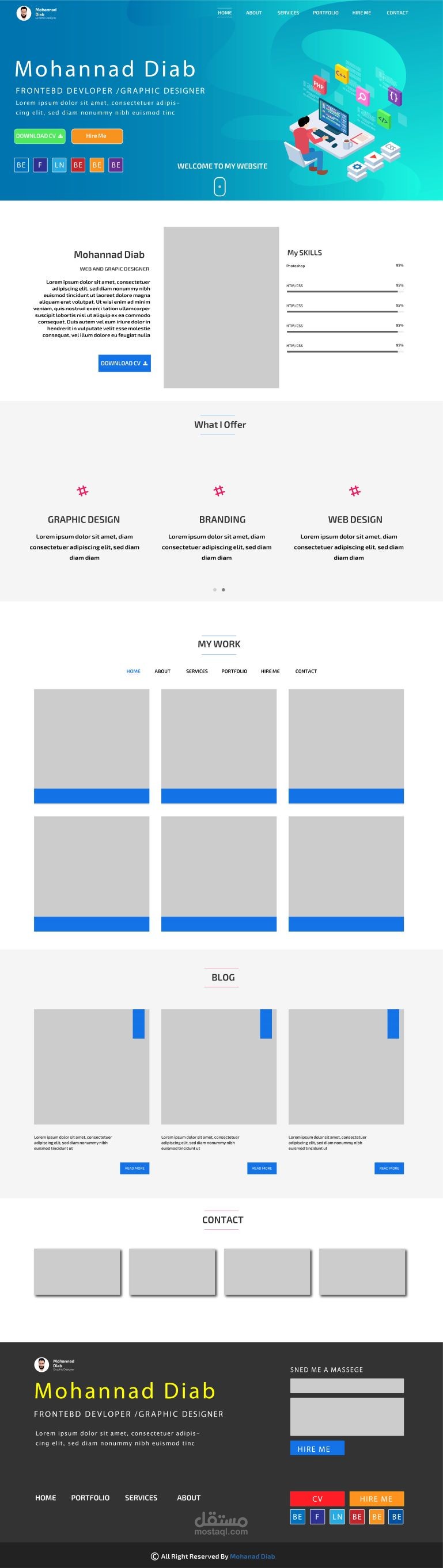 تصميم واجهة موقع شخصي ( معرض أعمال)