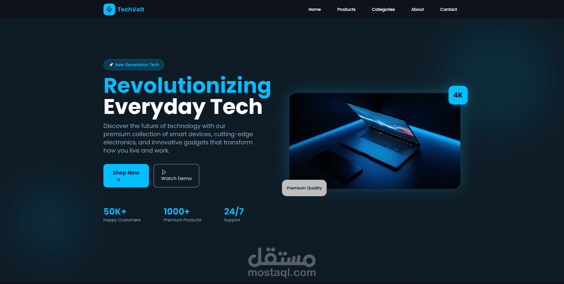 تصميم موقع الكتروني بعنوان "ثورة التكنولوجيا اليومية مع TechVolt"