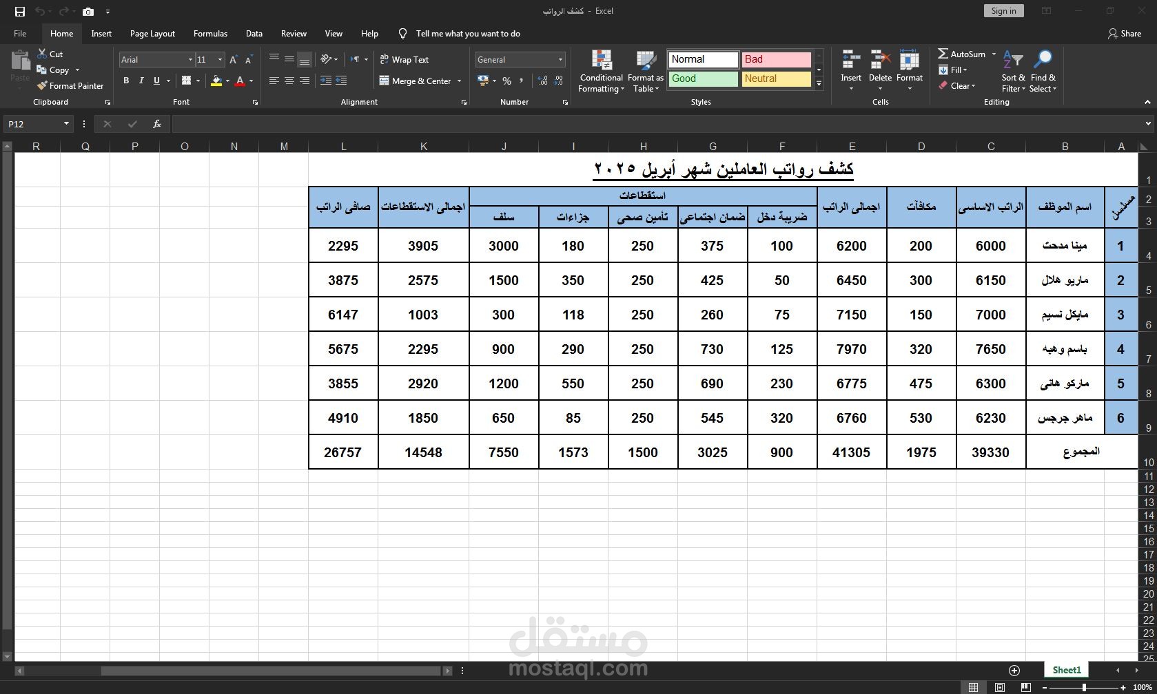 كشف الرواتب
