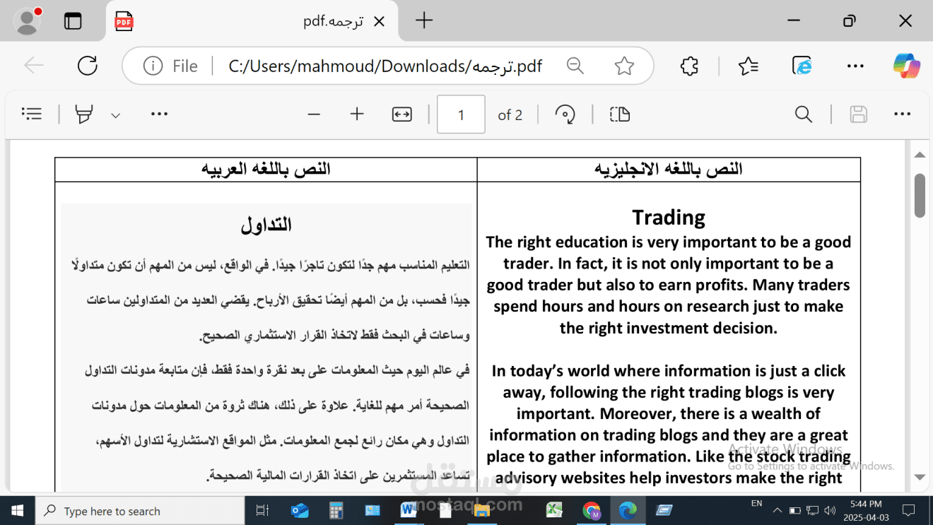 ترجمة نصوص و ترجمة فيديوهات