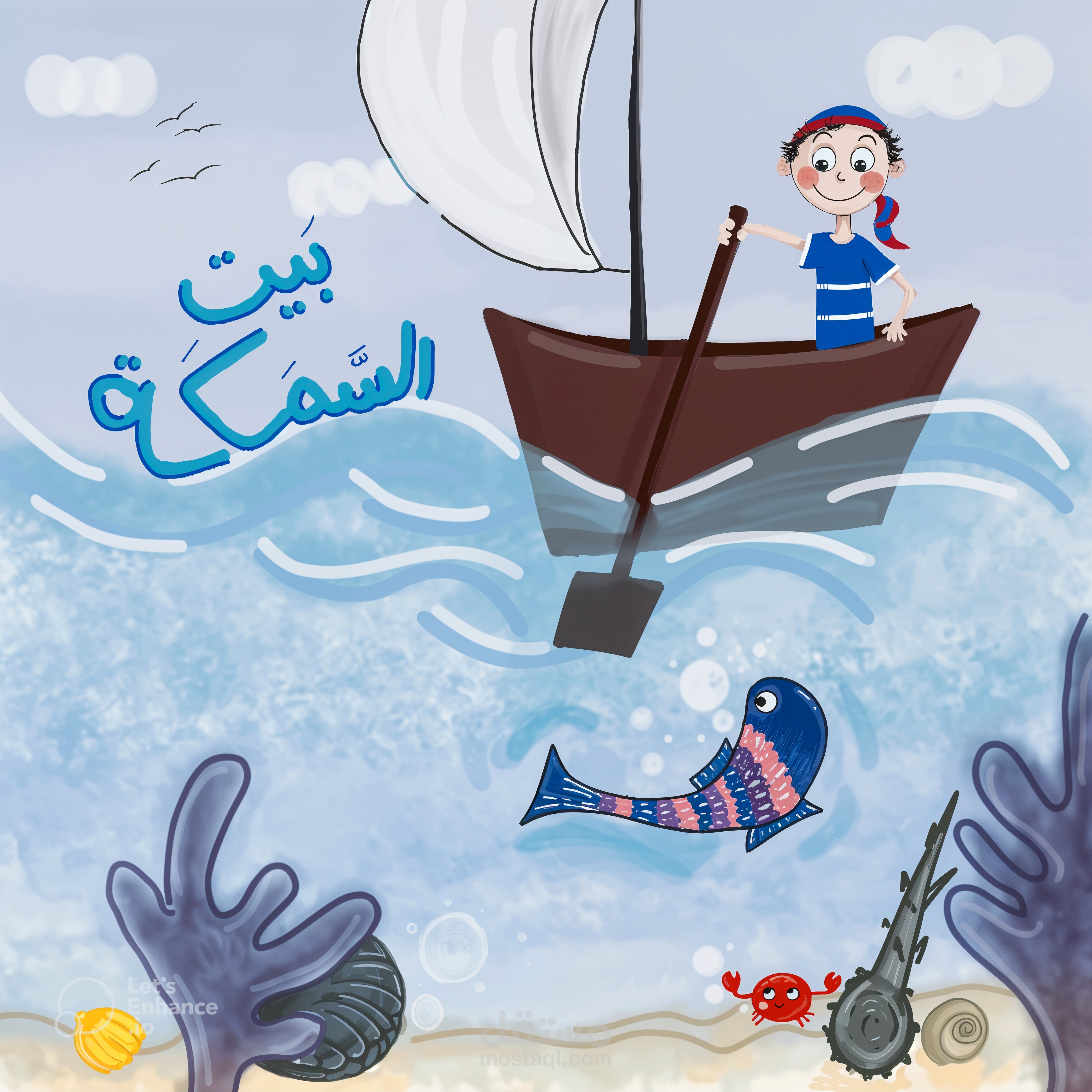 غلاف قصة أطفال بعنوان" بيت السمكة"