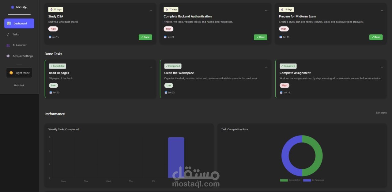 Focusly — تطبيق ويب ذكي لإدارة المهام وتتبّع الإنتاجية