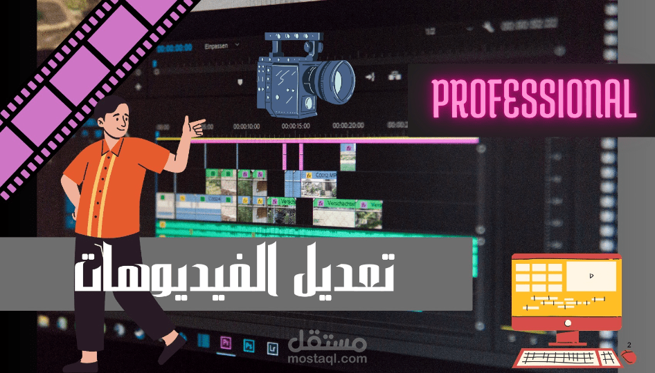 مونتاج فيديو احترافي .تعديل، تقطيع، إضافة مؤثرات بصرية وصوتية