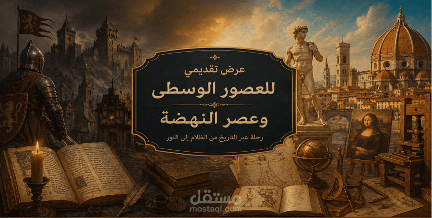 تصميم عرض تقديمي احترافي عن العصور الوسطى وعصر النهضة